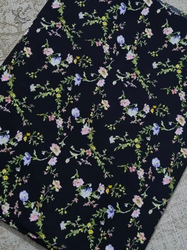 Namaz Chadar 17 Black Namaz Chadar with Blue & Pink Floral Print