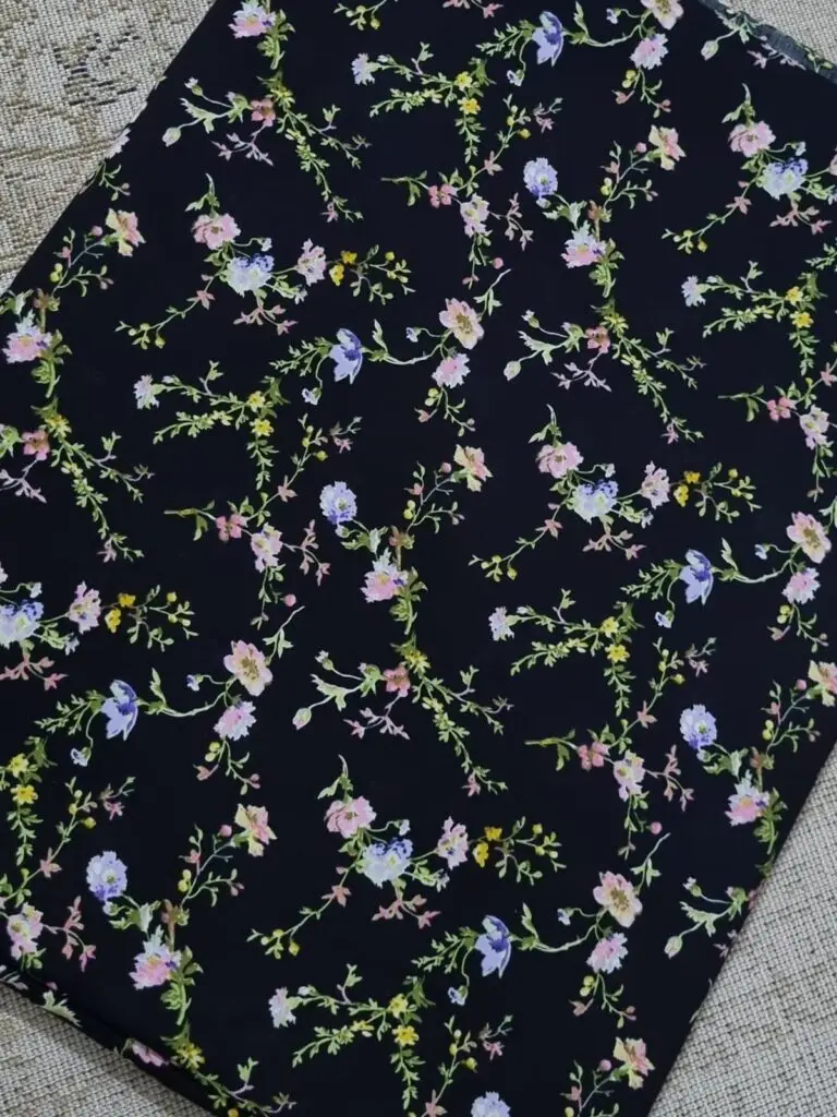 Black Namaz Chadar with Blue & Pink Floral Print